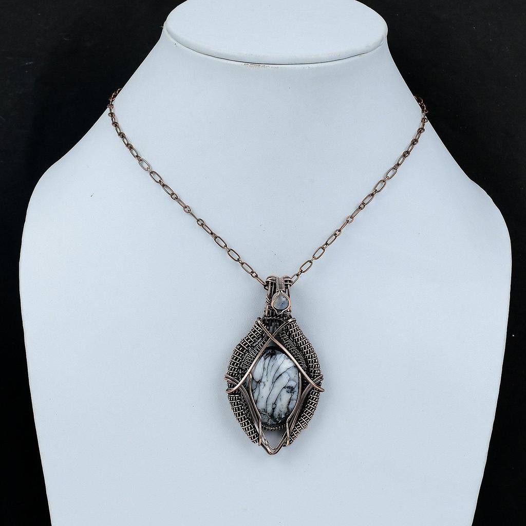 Pinolith Jasper Pendant Copper Wire Wrapped Gemstone Handmade Pendant Rainbow Moonstone Jewelry Gift For Her Wire Wrapping Stone Jewelry