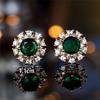 Luxus Damen Weiß Grün Rund Zirkonstein Hochzeits Schmuck Vintage Gold Farbe Stecker Ohrringe Für Frauen