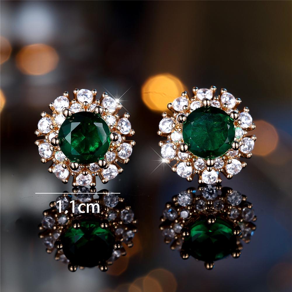 Luxus Damen Weiß Grün Rund Zirkonstein Hochzeits Schmuck Vintage Gold Farbe Stecker Ohrringe Für Frauen