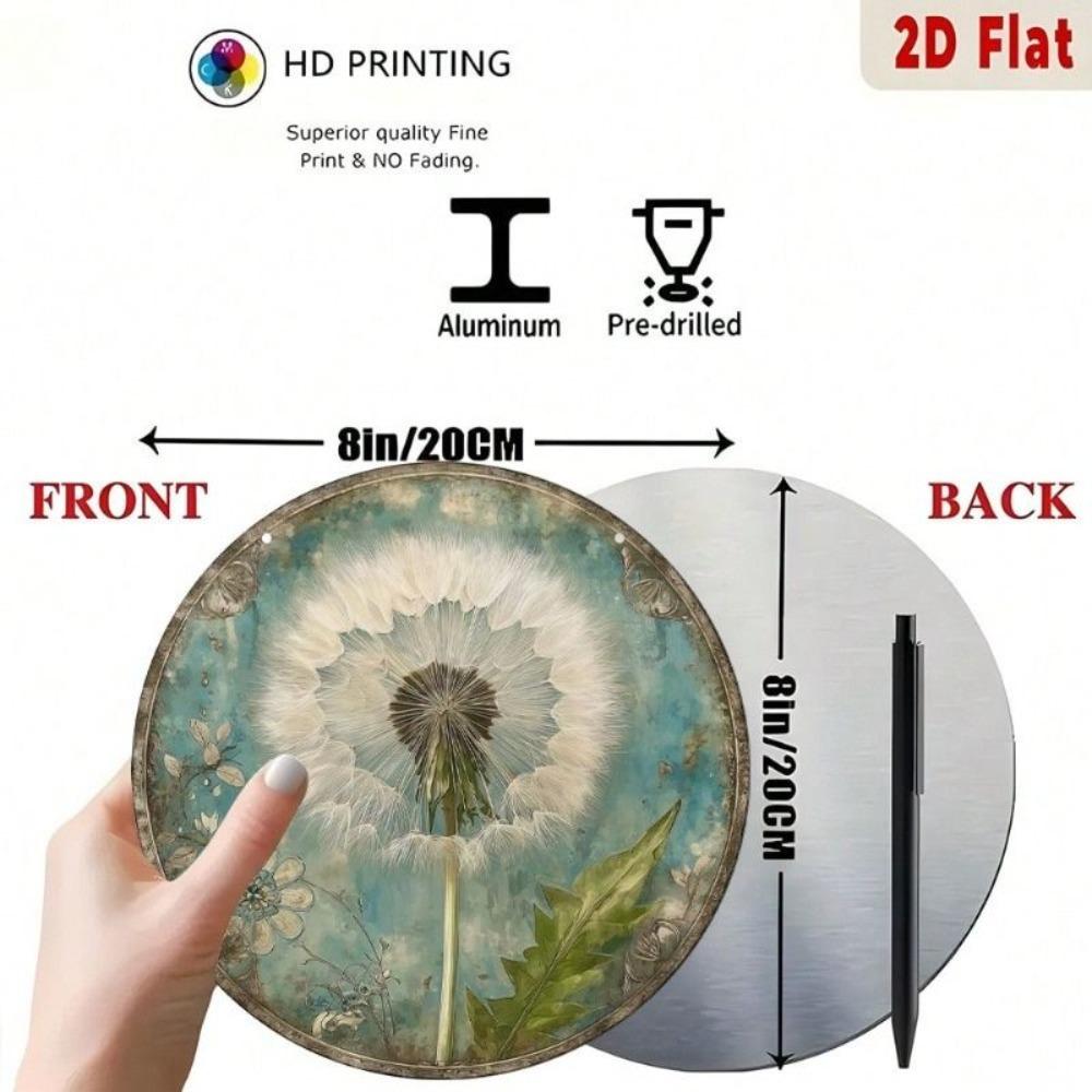 Round Metal Wall Art Dandelion Rustic Decor for Living Room