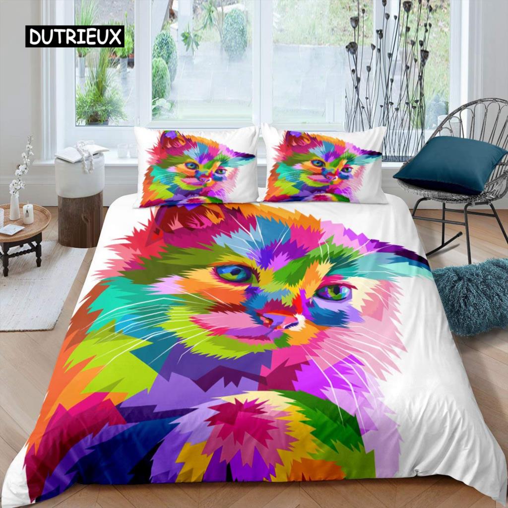 Zestaw poszewek na kołdrę dla kotów, wzór dla kotów, podwójny zestaw pościeli, uroczy kociak dla chłopców, poliester, tajemniczy czarny kot, poszewka na kołdrę w rozmiarze king size