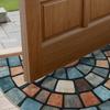 1Pcs Colorful Stone Blocks Half Round Door Mat Non-Slip Washable Floor Mat 2D Flat Semi-Circular Rug for Entryway Hallway Decor