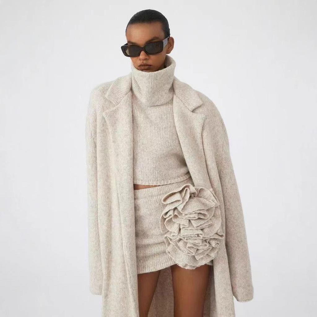 2025 Spring Autumn Loose-fitting Gentle Style Women's Knit Cardigan Sweater Three-Piece Set