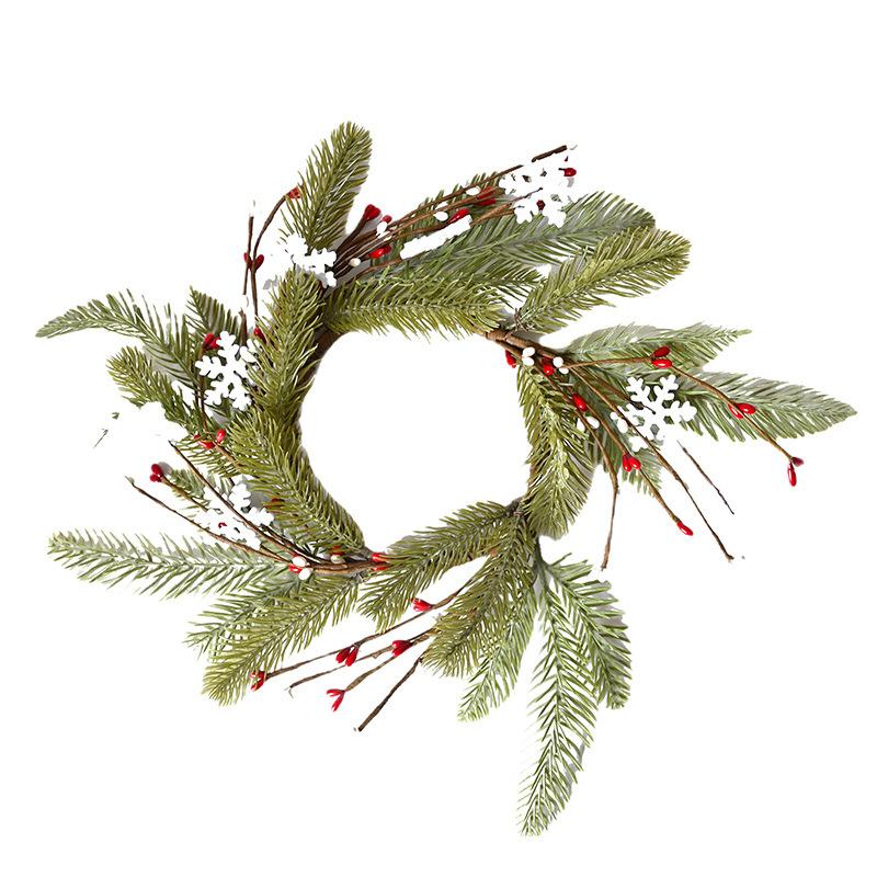 Christmas Wishing Candlestick Wreath Simulation Blueberry Berry Pine Needle Candle Wreath Eucalyptus Wax Ring Decoration