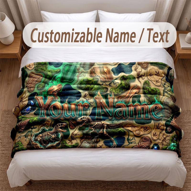 Coperta Morbida a Tema Dinosauri Personalizzata con Stampa Nome Testo Coperta Calda Decorazione Divano Casa Camera da Letto