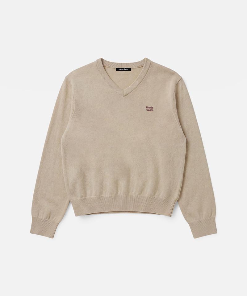 MARIE CLAIRE Basic Logo Wool V-Neck Knit (Magckn03Mbe)