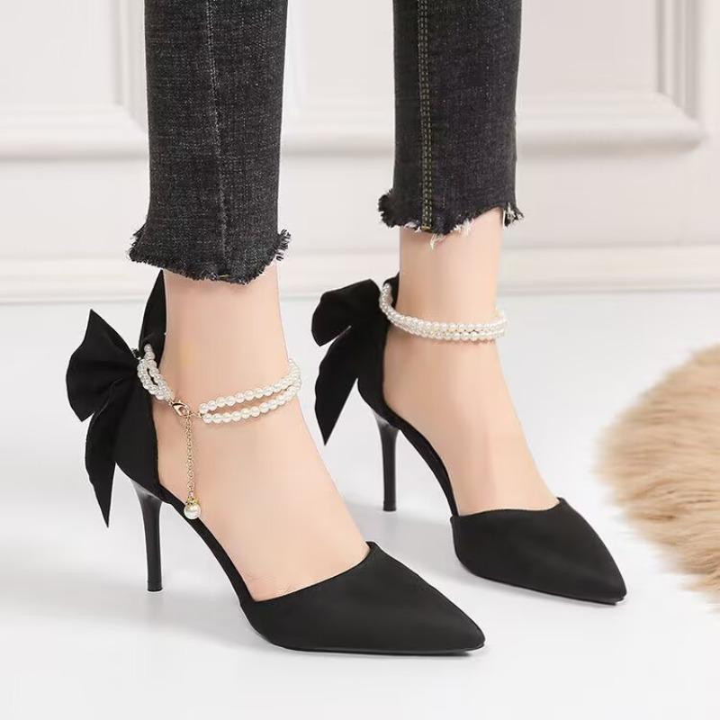 Fashion 2025 New Women Thin Heel Hollow Sandals Woman Pearl Butterfly Pointed Toe High Heels Pumps Womens Drees Shoes Wedding Shoes