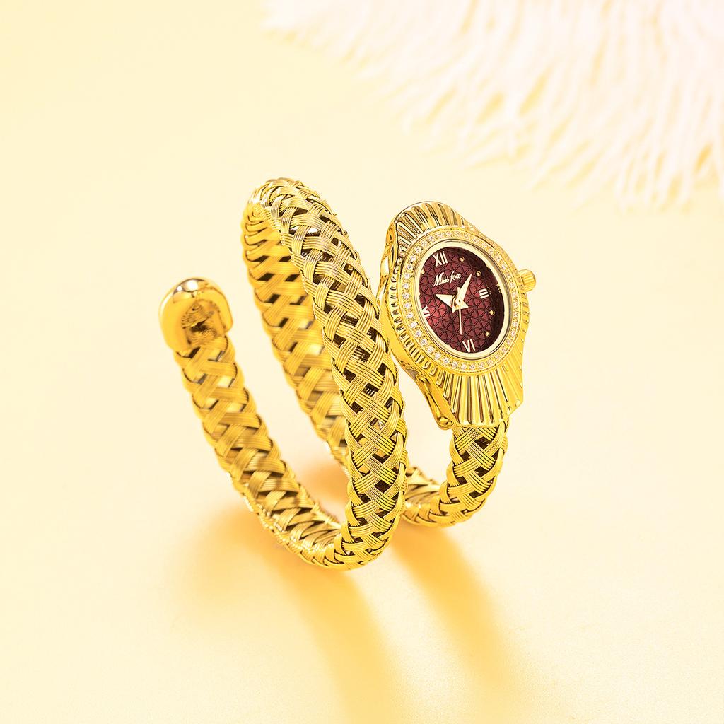 Fashion Women Snake Shape Quartz Watches Weave Design Steel Strap Luxury Rhinestone Dial Wristwatch Girls Clock Reloj Mujer