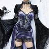 Gothic Goth Dunkelviktorianisch Samt A-Linien-Kleid Damen Elegant Lolita Partykleidung Grunge Träger Spitze Saum Stoff