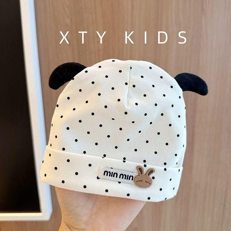 Newborn cotton tire cap spring and autumn thin baby hat polka dot bow boneless baby headguard fontanelle hat