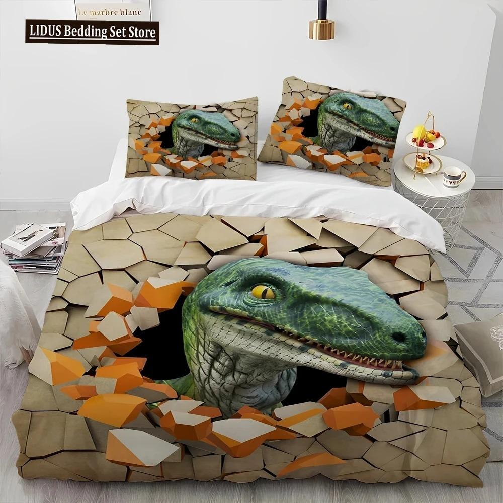 3D Cartoon Dinosaur Illusion Comforter Bedding Set,Duvet Cover Bed Set Quilt Cover Pillowcase,Queen Bedding Set For Boys Gift