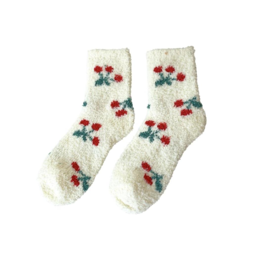 1 Pair Coral Fleece Mid-Calf Socks - Thickened Winter Warm Floor Socks with Cartoon Patterns for Women