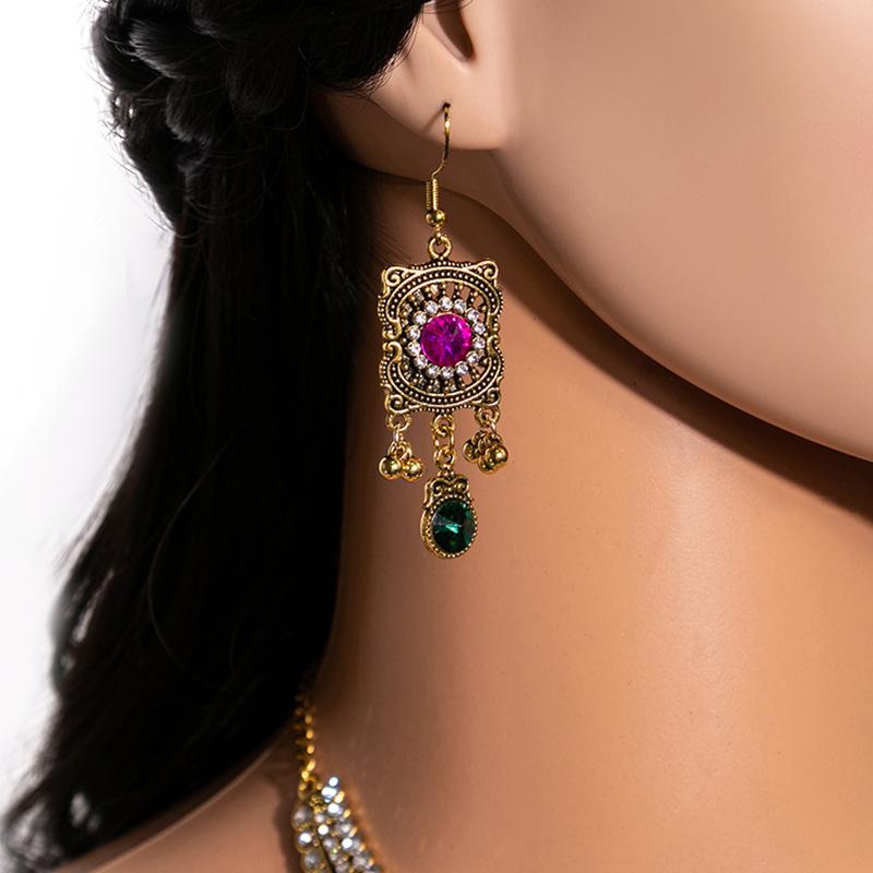 Vintage Exaggerated Rhinestone Necklace, Dinner Dress Geometric Square Jewelry Set With Diamond Water Drop Earrings For Women