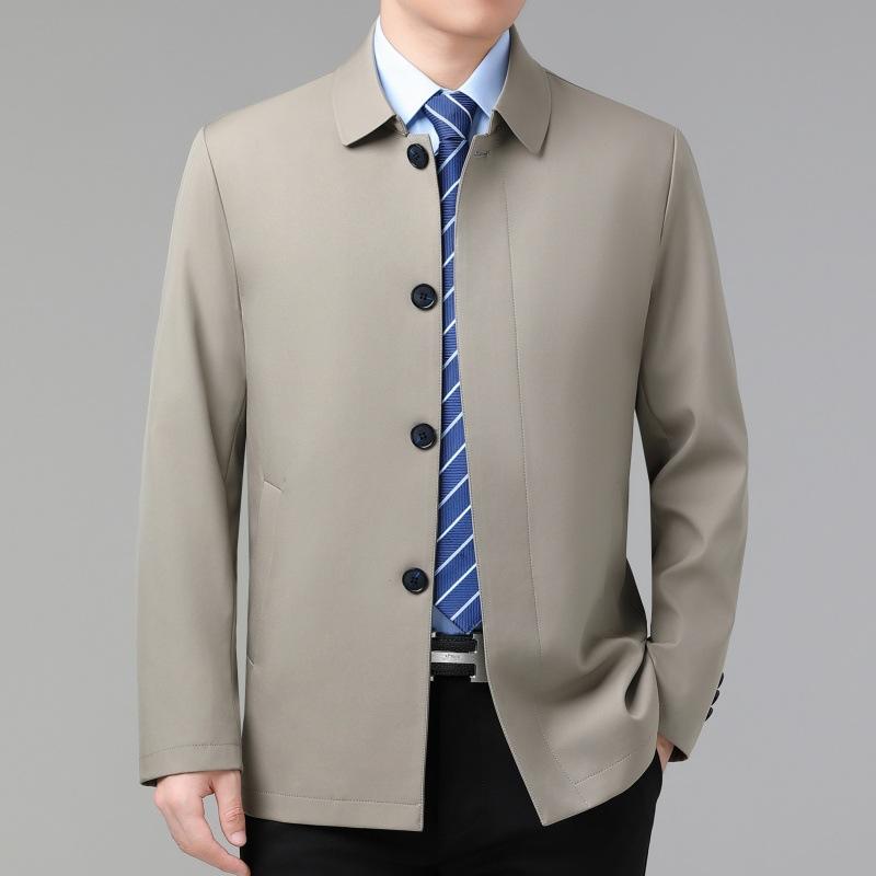 Middle-aged Men's Lapel Jacket Spring and Autumn Thin Business Casual Button Jacket Daddy Mulberry Silk Leader Top
