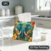 1pc Tissue Box, Vibrant Teal Elephant Tropical Joy Pattern, 2D Flat Printing, Polyester Fabric, Folds Flat, Tissue Dispenser, for The Coffee Table