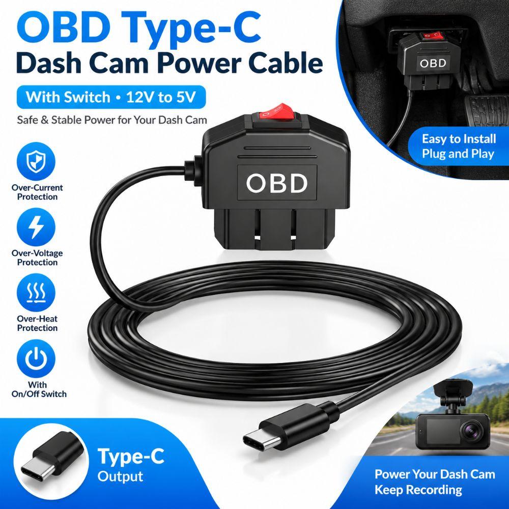 With Switch OBD Power Cord 3A Output Hardwire Cable New OBD Charger Car Parking