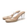 Thick-soled beautiful waterproof table sandals women's thick heels summer new transparent crystal high heels nude cool slippers