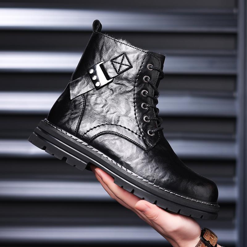 

Winter Mens Casual Warm Plush High Top Boots, Fashionable Korean Version Comfort Outdoor Motorcycle Boots Business Leather Boots 44
