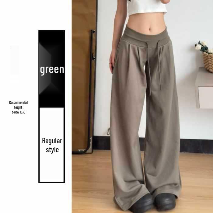 Women's Low Waist Retro Sweatpants: Loose, Slimming, Straight-Leg, Wide-Leg Design with Drawstring