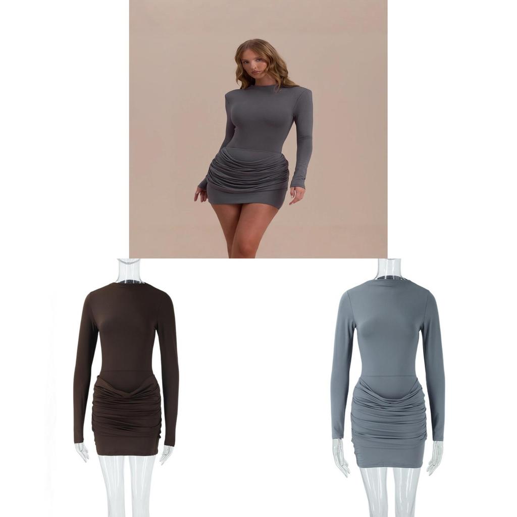 Street Style Long Sleeve Bodycon Dress With Milk Silk Fabric For Casual Wear