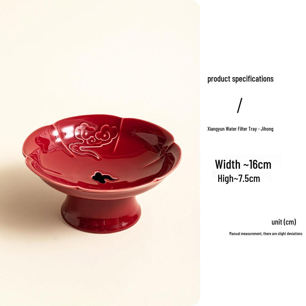 Red Ceramic Dessert Plate: Retro Chinese Pastry & Fruit Display Dish