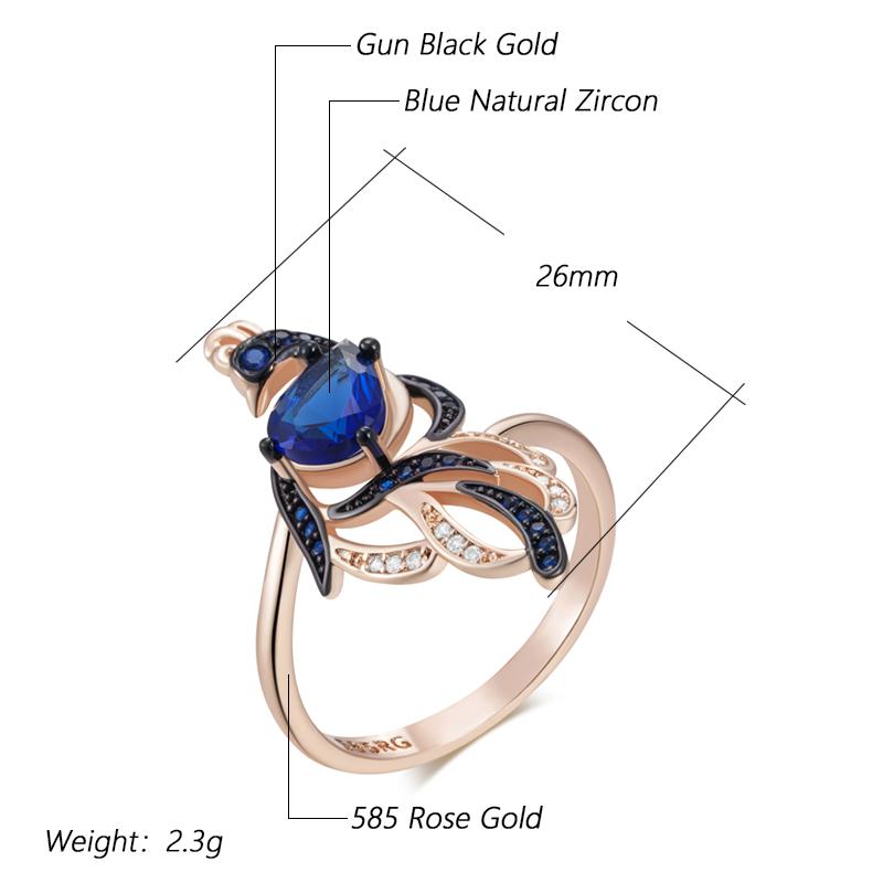 Fashion Blue Natural Zircon Bird Ring For Women Unique  Rose Gold And Black Gold Plating Daily Fine Animal Jewelry