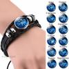 Twelve Constellations Gemstone Woven Black Leather Bracelet