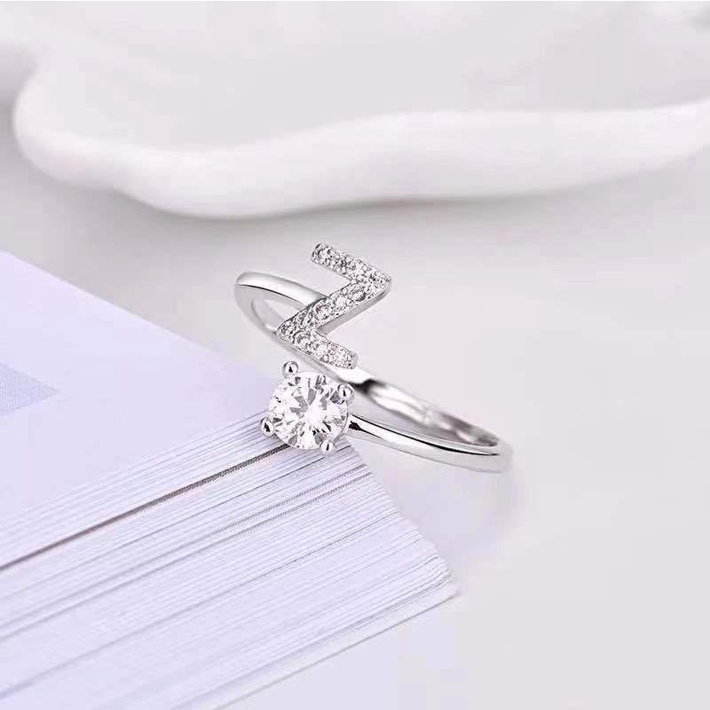 Zircon Initial A-Z Letter Rings for Women Girl Adjustable Opening Ring Name Alphabet Female Wedding Fashion Jewelry Gift