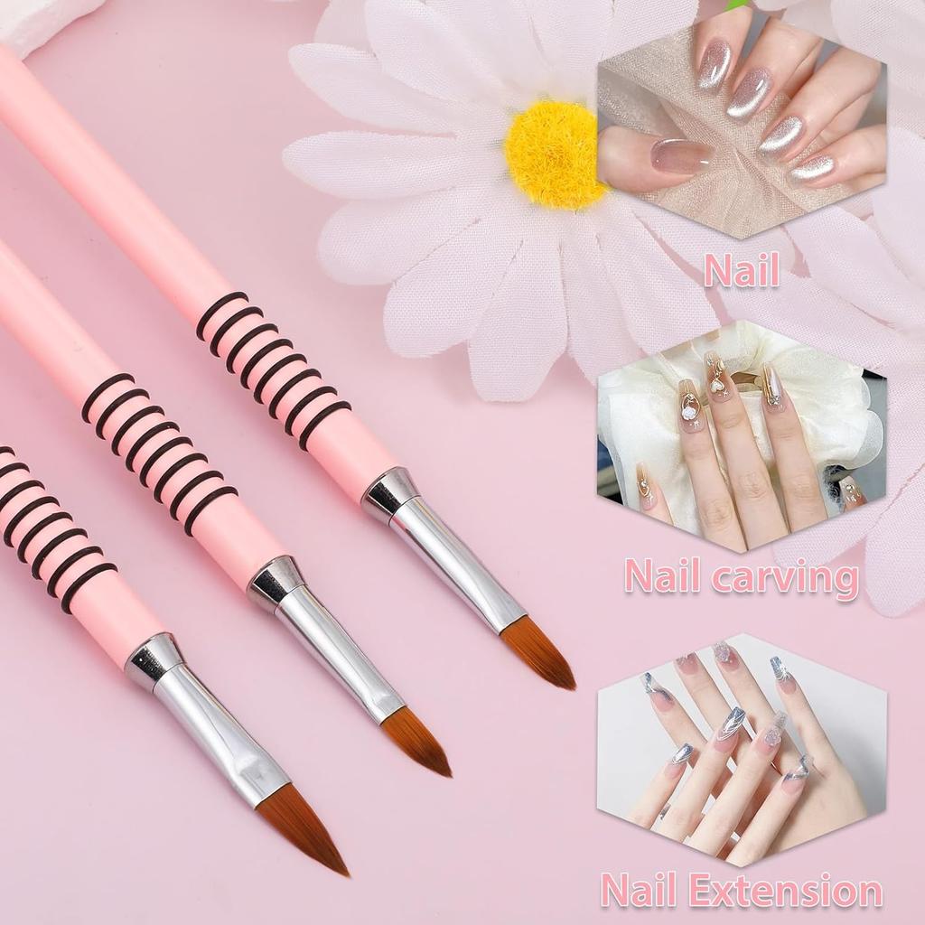 3 Pcs 3d Acrylic Nail Brush Set, Nails Design Brush With Non-Slip Handle, Pink With Non-Slip Handle Flower Brushs Tools for Women Diy Home Salon