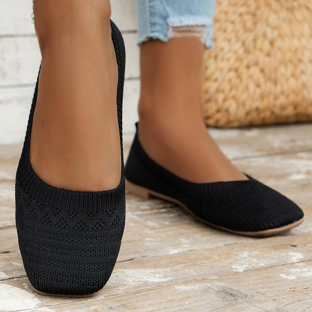 Fashion Women Flat Shoes Solid Color Square Toe Office Shoes Casual Breathable Ballet Soft Mesh Mules Shoes Women Loafers Size 36-43