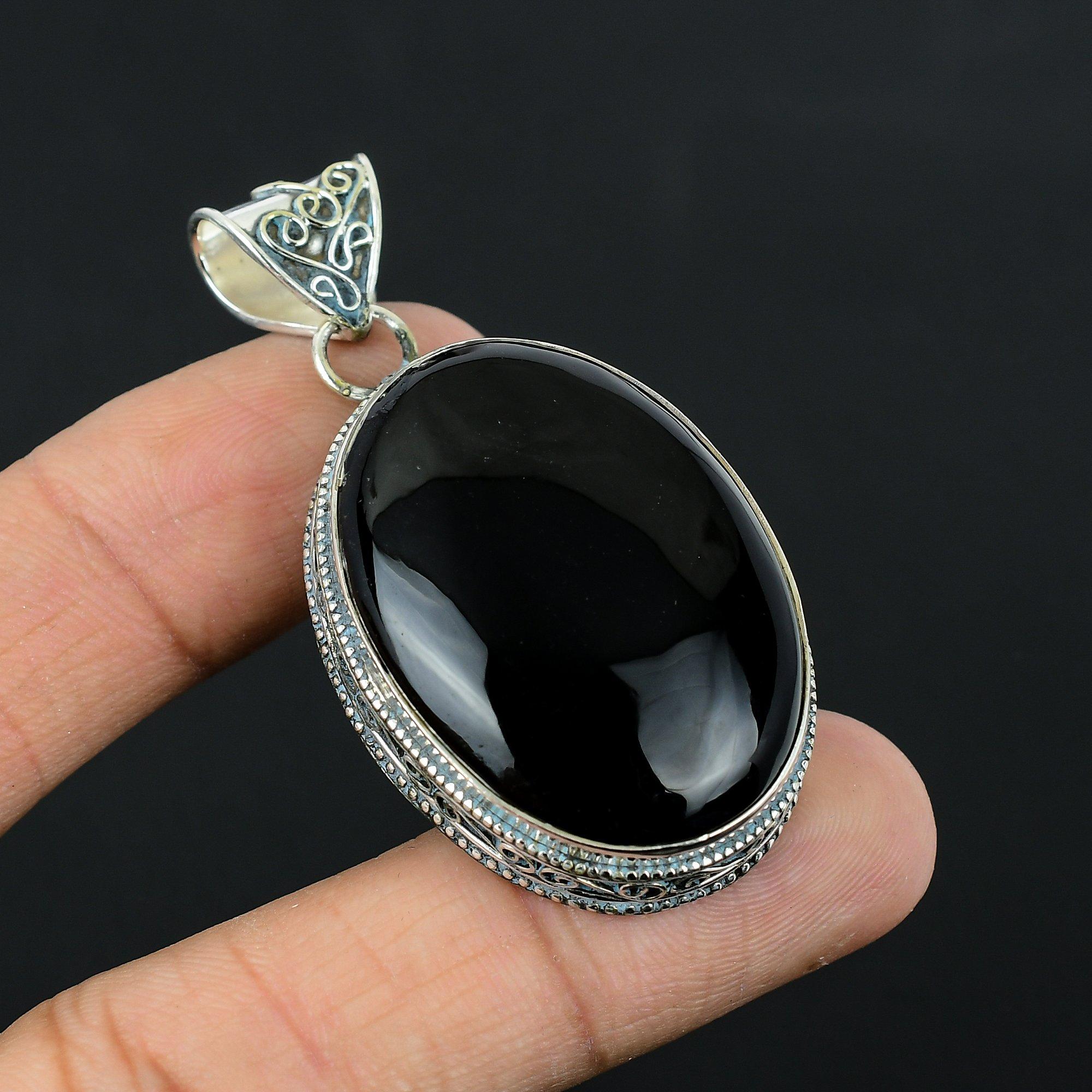 Хэллоуинская акция Кулон из стерлингового серебра 925 пробы с черным обсидианом Ручная работа для жены