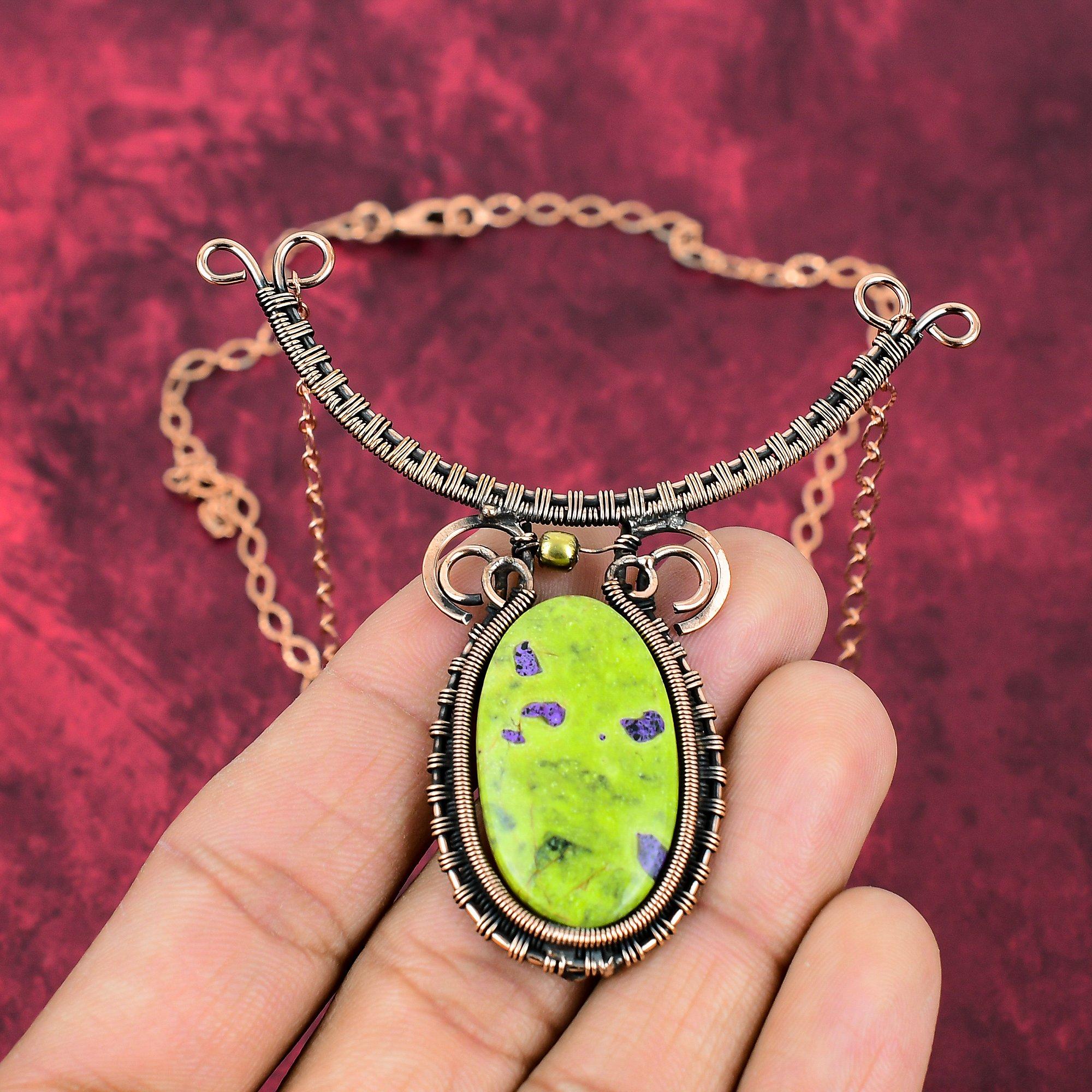 Stichtite Necklace Copper Wire Wrapped Necklace Adjustable Chain Necklace Stichtite Jewelry Handmade Natural Gemstone Necklace Gifts For Her Adjustable