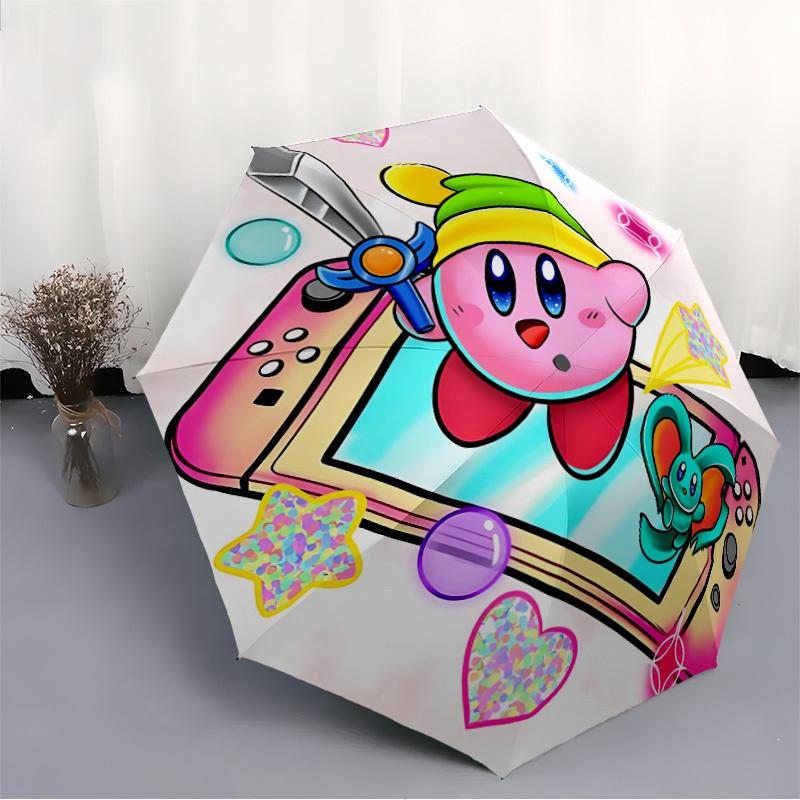 Kitty Kirby Gaming Adventure Automatic Open/Close Umbrella   Compact Travel Umbrella, 8 Rib Heavy Duty Construction, Ideal Gift, 147