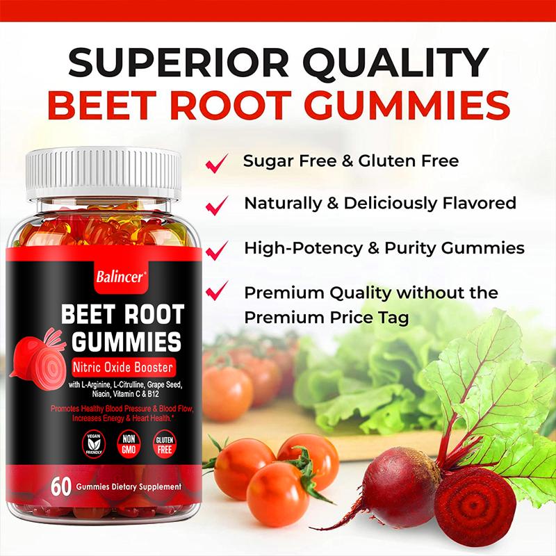 Balincer Rote-Bete-Gummibärchen Stickstoffmonoxid-Booster, 60 Stück