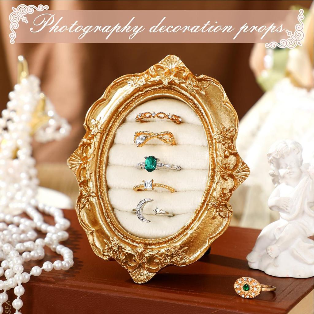 Vintage Ring Holder Velvet Gold Frame Earring Tray Jewelry Earring Ring Display Stand for Engagement Ceremony Birthday Home