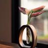 1PC Walnut Wooden Flower Vase Simple Glass Plant Vase Mini Aquarium Vase Flower Arrangement Home Decoration