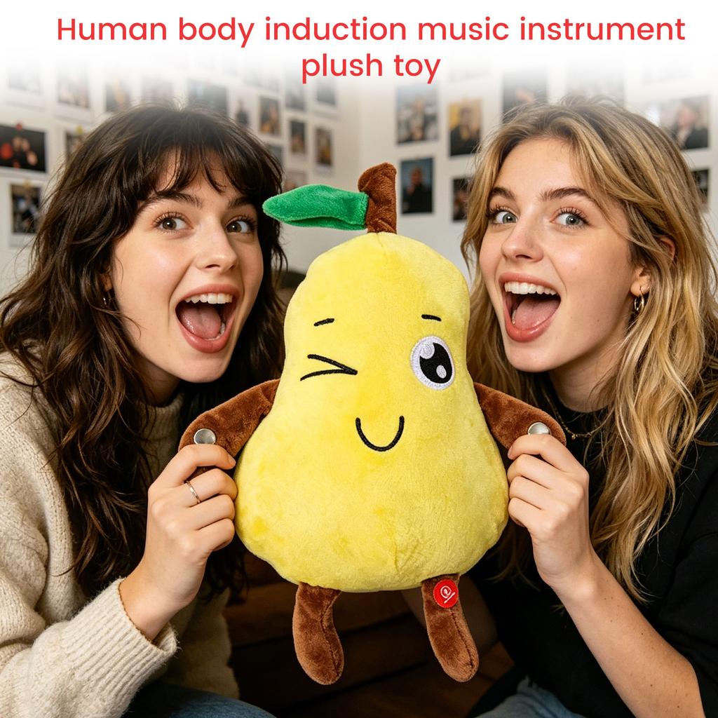 Interactive Plush Musical Toy with Motion Sensor Pear Shaped Design Soft Fabric for Kids Play and Learning Activities