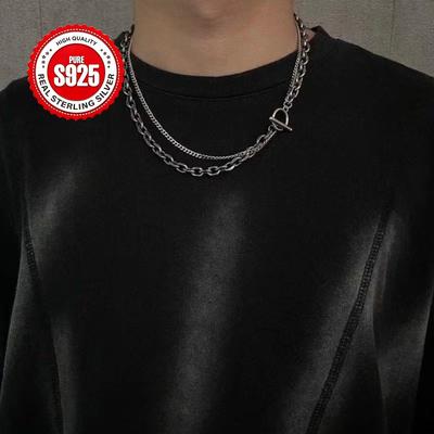 Ins Personalized OT Buckle Necklace Trendy Men and Women Easy Double-Layer Stacked Plain Ring Chain Fashionable