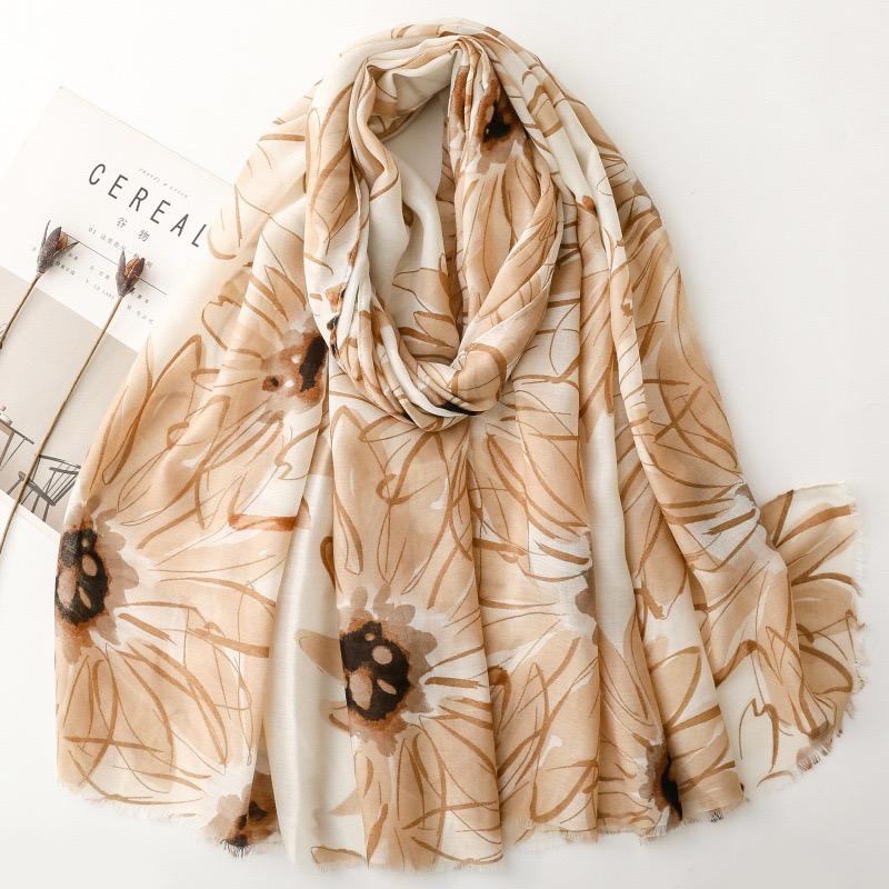 Winter Shimmer Oil Painting Floral Fringe Viscose Soft Scarf Cotton Shawls Women Perfect for Travel Casual Muslim Hijab 180*90Cm
