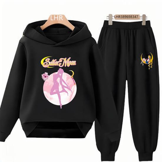 Herbst Hoodie Sailor Moon Print Kinder Mädchen Rosa 3-12 Jahre Sweatshirt+Hose Sport Pullover Jacke Freizeit Mode Anime Set