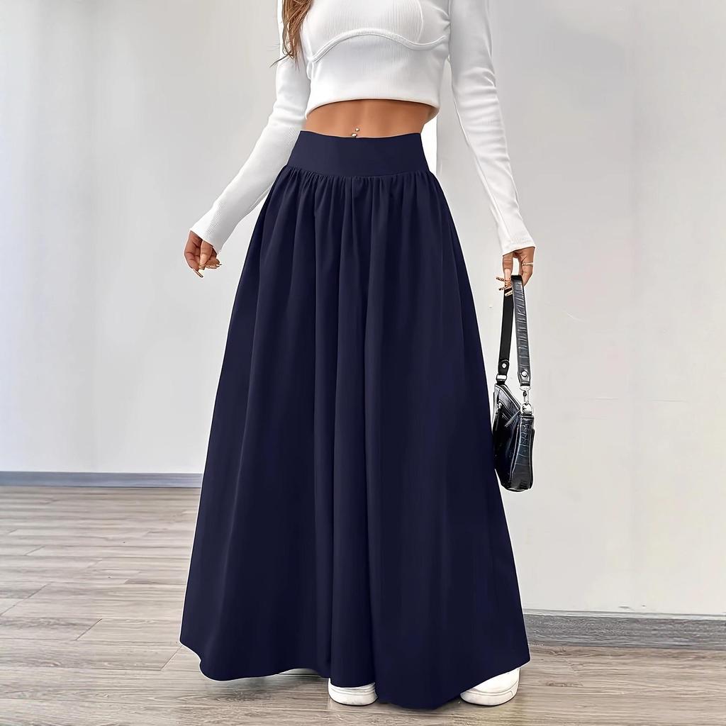 2026 Solid Color High Waist Pleated Skirt: Autumn Drape, Tummy Control, Mid-Length, Casual