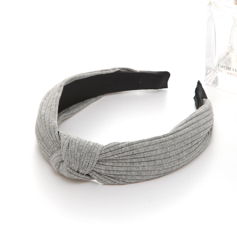 

Однотонное украшение для волос из ткани, женский простой узел ручного производства, обруч для волос с широким краем, обруч для головы светло-серый