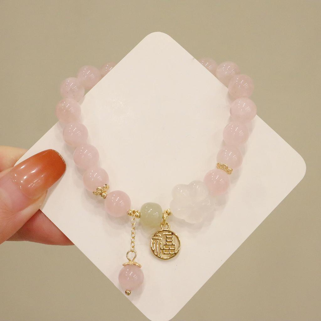 Chinese Style Natural Strawberry Crystal Bracelet  Blessing Brand Flower Pendant Fashion Bracelet