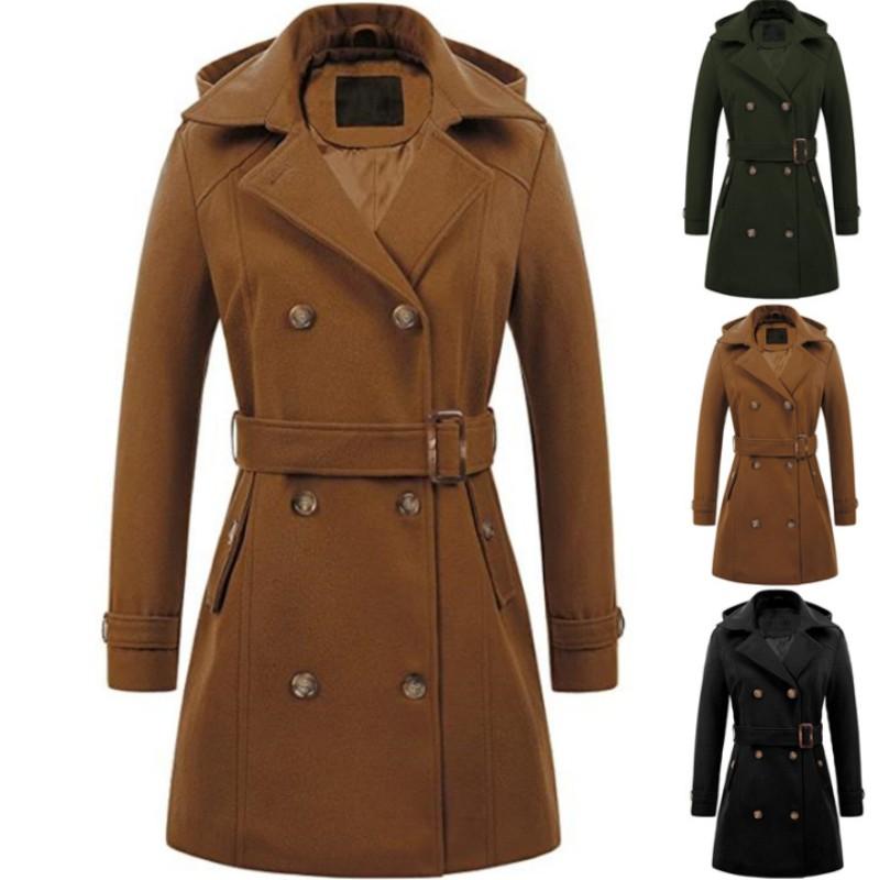 Women's Autumn and Winter Solid Color Hooded Woolen Coat, Slim Fit Temperament, Warm Commuting Jacket
