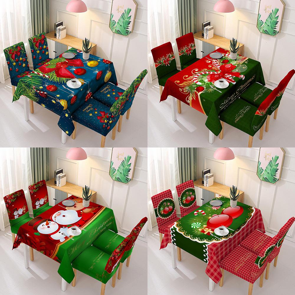 

Новая рождественская скатерть с украшением, чехол на стул с принтом, водонепроницаемая и маслостойкая скатерть с рисунком Санта-Клауса
