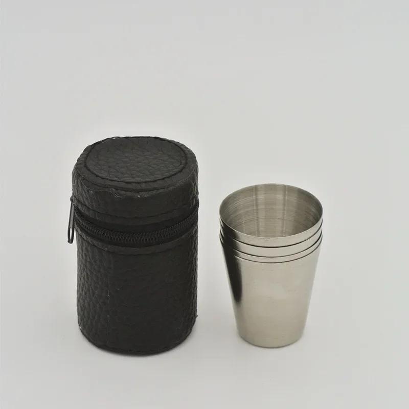 4 Teile/satz Outdoor Praktische Reise Edelstahl Tassen Mini Set Gläser Für Whisky Wein Mit Fall Tragbare Drinkware 30ml