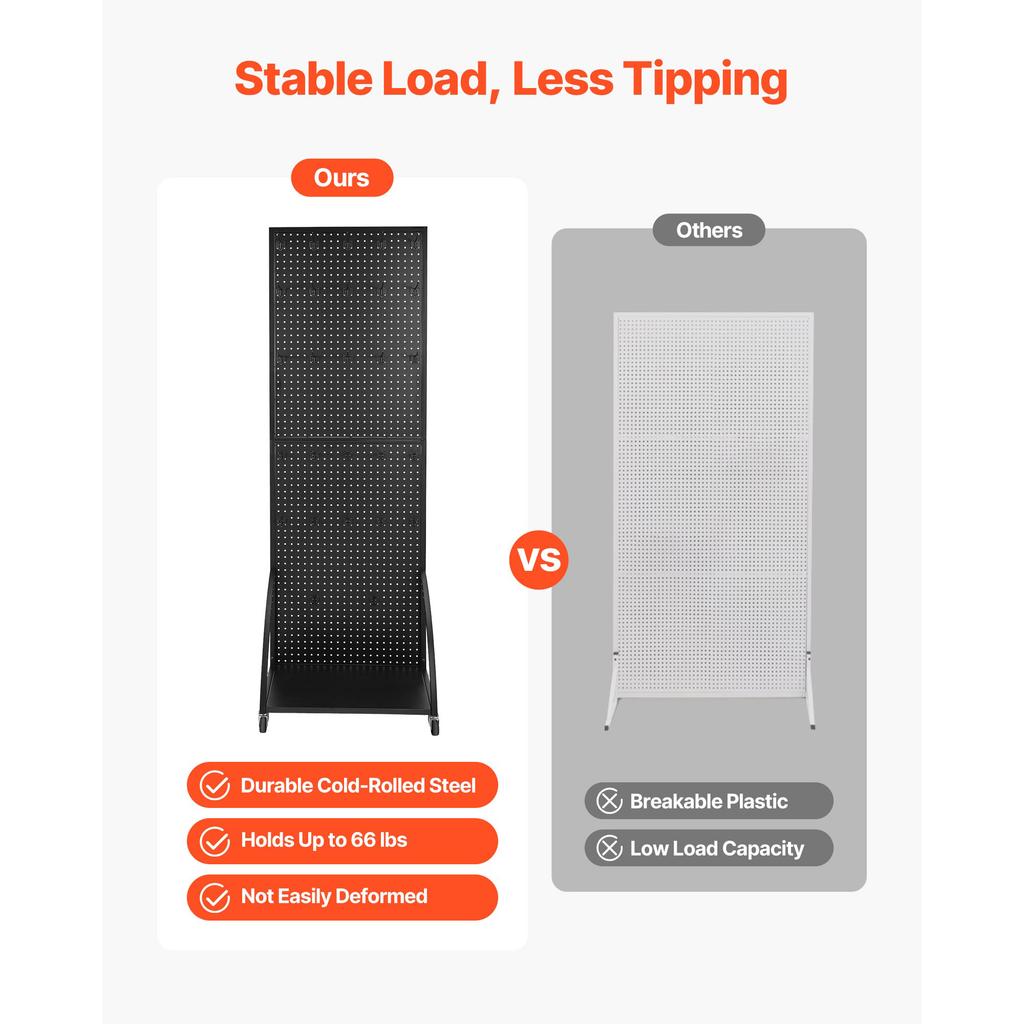 SucceBuy Standing Pegboard Display with Casters & 30 Hooks Thickened Steel Peg Board Panel for Retail Store Jewelry Shop