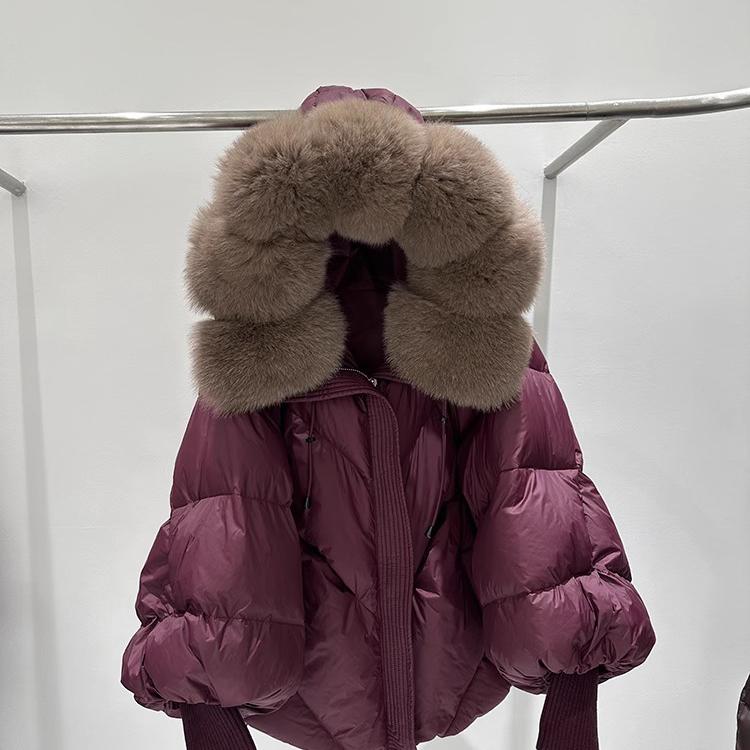 Winter Fur Hooded Puffer Jacket Women Thicken Warm Sleeve Coat Down Mid Long