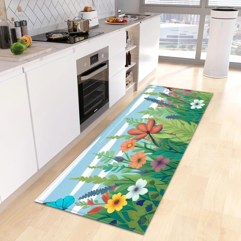 Blumenmuster Teppich Flur Bad Eingangstür Rutschfeste Fußmatte Zuhause Wohnzimmer Kinderzimmer Balkon Bodendekoration Teppich