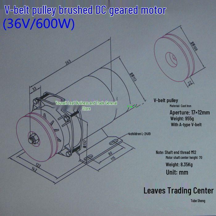 MY1120ZX 600W Cargo Electric Tricycle Brushed Yunite Geared Motor (48V/36V/24V)